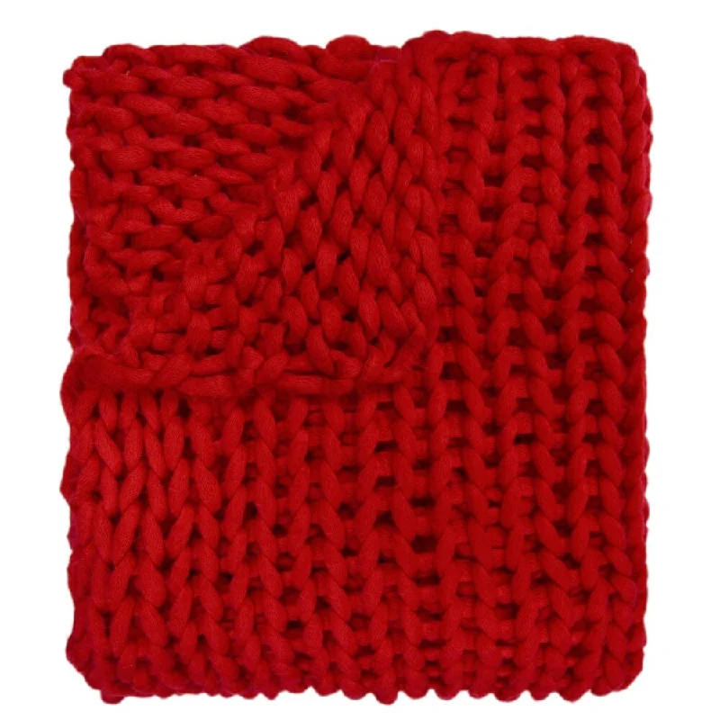 Cotton blankets for breathability and a lightweight feelThrow, Chunky Knitted (Red) Cotton blankets for breathability and a lightweight feelThrow, Chunky Knitted (Red)
