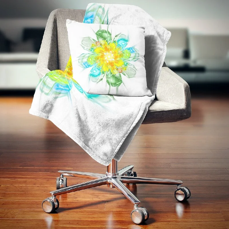 Silk blankets with a smooth and elegant touchDesignart 'Yellow Blue Glowing Fractal Flower' Floral Throw Blanket Silk blankets with a smooth and elegant touchDesignart 'Yellow Blue Glowing Fractal Flower' Floral Throw Blanket