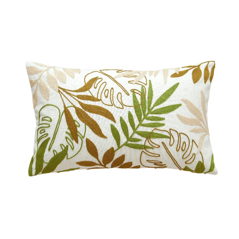 Travel Pillows for Long JourneysSilk Pillows for Smooth Skin and HairGreen and Brown Leaves Lumbar Pillow
