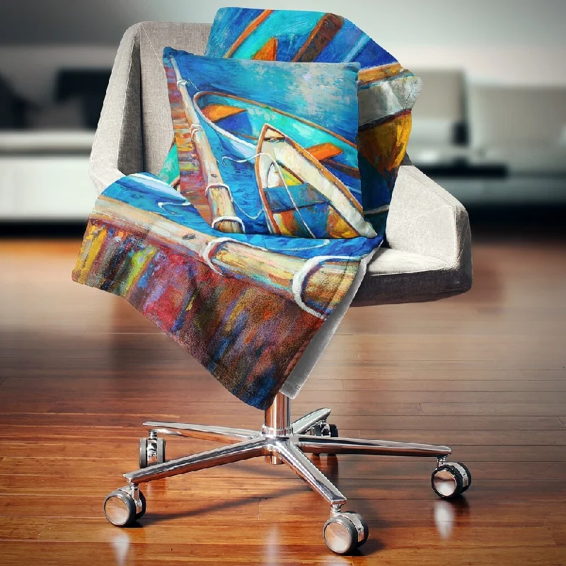 Wool blankets with natural warmth and insulationDesignart 'Boats and Pier in Blue Shade' Seascape Throw Blanket Wool blankets with natural warmth and insulationDesignart 'Boats and Pier in Blue Shade' Seascape Throw Blanket