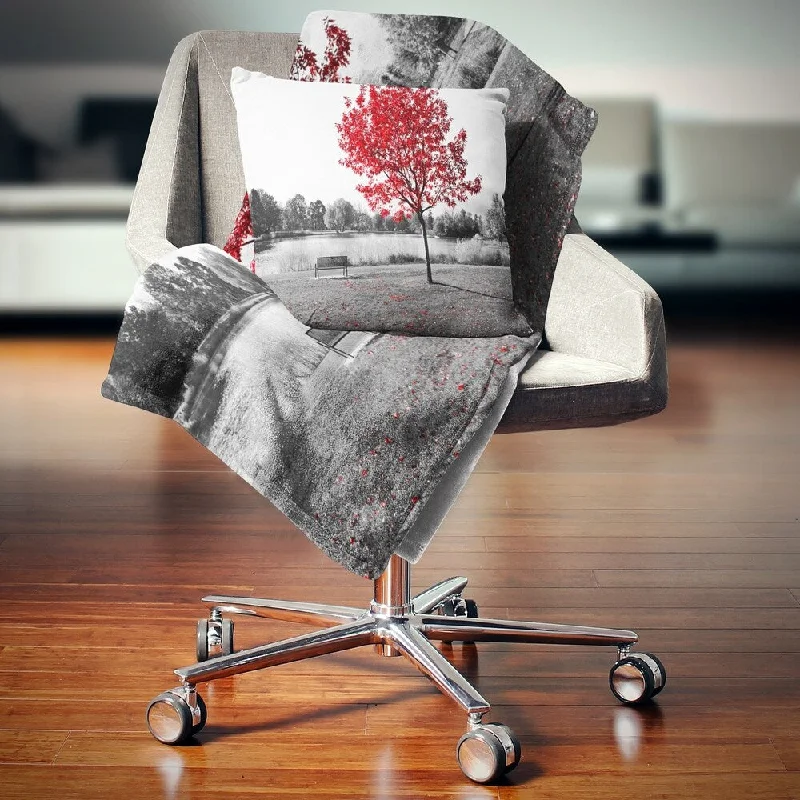 Wool blankets with natural warmth and insulationDesignart 'Red Tree over Park Bench' Landscape Fleece Throw Blanket Wool blankets with natural warmth and insulationDesignart 'Red Tree over Park Bench' Landscape Fleece Throw Blanket