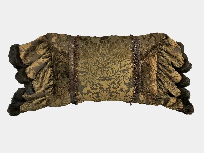 Bolster Pillows for Sofa DecorationSoft and Fluffy Pillows for Bedroom ComfortLuxury Accent Pillow Bronze and Gold Velvet with Croc Bolster Pillows for Sofa DecorationSoft and Fluffy Pillows for Bedroom ComfortLuxury Accent Pillow Bronze and Gold Velvet with Croc