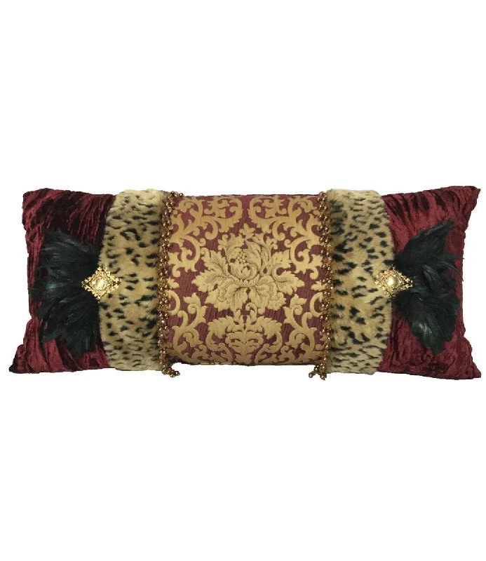 Lumbar Support Pillows for Car SeatsDown Alternative Pillows for Ethical ChoicesLuxury Accent Pillow Burgundy Gold and Leopard with Feathers 29x14 Lumbar Support Pillows for Car SeatsDown Alternative Pillows for Ethical ChoicesLuxury Accent Pillow Burgundy Gold and Leopard with Feathers 29x14
