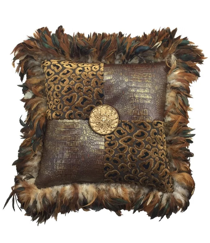 Plush Pillows for a Cozy BedTravel Pillows for Long JourneysDecorative Pillow Leopard Velvet Faux Croc with Feathers and Bling 20x20 Plush Pillows for a Cozy BedTravel Pillows for Long JourneysDecorative Pillow Leopard Velvet Faux Croc with Feathers and Bling 20x20