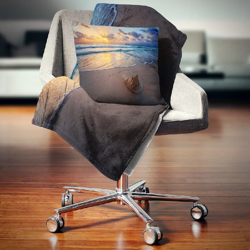 Rayon from bamboo blankets for a silky and breathable feelDesignart 'Quiet Seashore during Sunset' Seashore Throw Blanket Rayon from bamboo blankets for a silky and breathable feelDesignart 'Quiet Seashore during Sunset' Seashore Throw Blanket