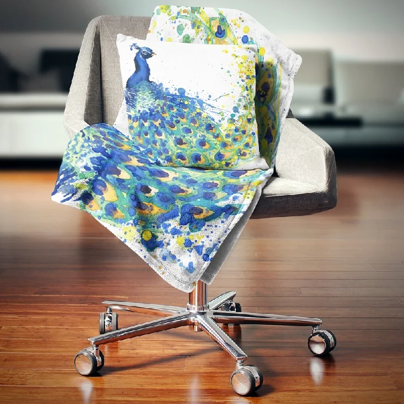 Cotton blankets for breathability and a lightweight feelDesignart 'Exotic Peacock Watercolor' Contemporary Animal Throw Blanket Cotton blankets for breathability and a lightweight feelDesignart 'Exotic Peacock Watercolor' Contemporary Animal Throw Blanket