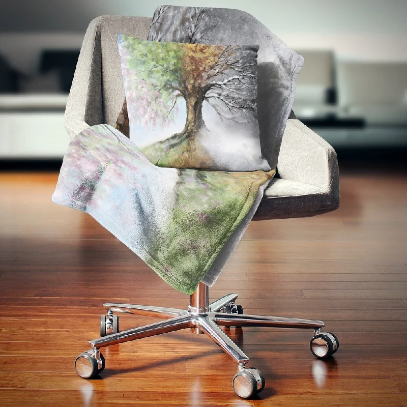 Fleece blankets for a cozy and plush textureDesignart 'Tree with Four Seasons' Tree Painting Throw Blanket Fleece blankets for a cozy and plush textureDesignart 'Tree with Four Seasons' Tree Painting Throw Blanket