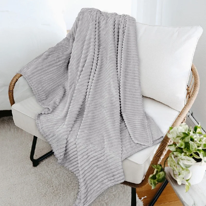 Synthetic fiber blend blankets for a budget - friendly choice90" x 90" Throw Stripe Flannel Fleece Blanket Light Grey Synthetic fiber blend blankets for a budget - friendly choice90" x 90" Throw Stripe Flannel Fleece Blanket Light Grey