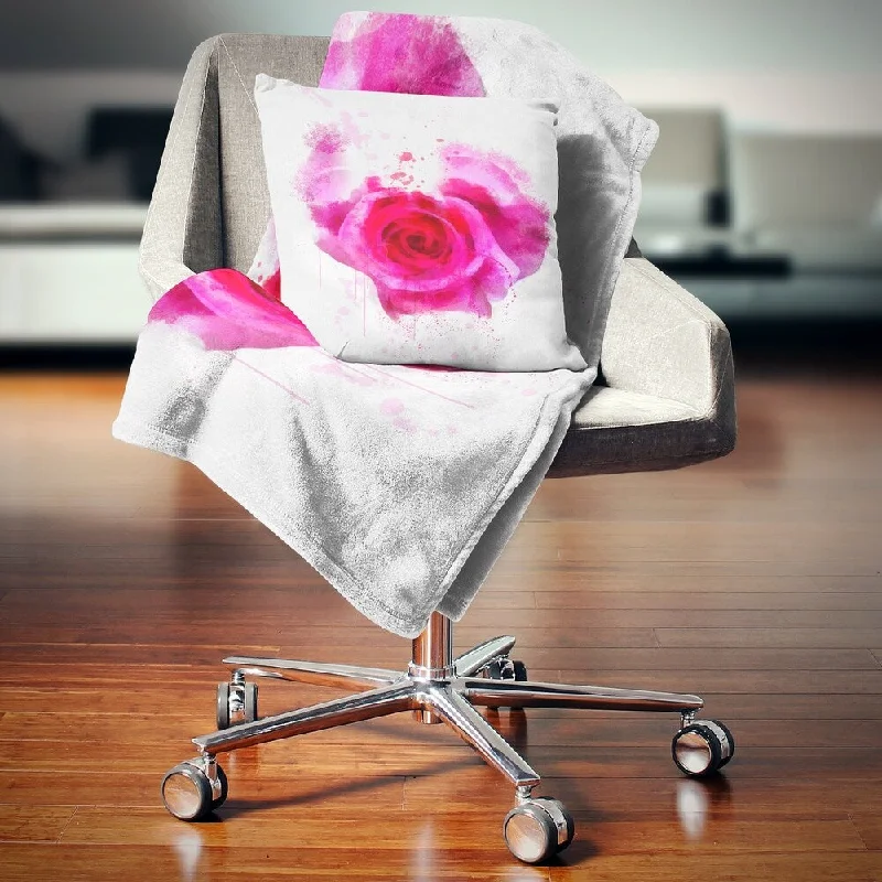 Recycled polyester blankets for an eco - conscious optionDesignart 'Pink Hand drawn Rose on White' Floral Throw Blanket Recycled polyester blankets for an eco - conscious optionDesignart 'Pink Hand drawn Rose on White' Floral Throw Blanket
