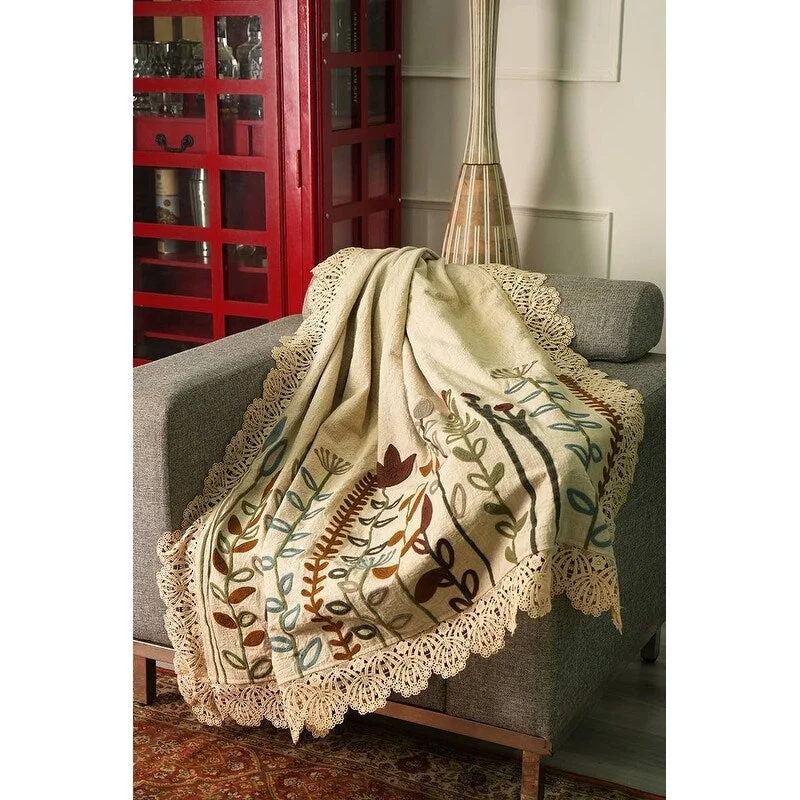 Linen blankets with a rustic and textured lookEmbroidered Cotton Throw - Handcrafted Decorative Accent (50" x 60") Linen blankets with a rustic and textured lookEmbroidered Cotton Throw - Handcrafted Decorative Accent (50" x 60")