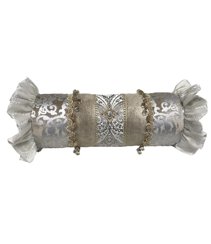 Plush Pillows for a Cozy BedFeather Pillows for a Luxurious SleepGlam Decorative Pillow Bolster Silver and Off White Plush Pillows for a Cozy BedFeather Pillows for a Luxurious SleepGlam Decorative Pillow Bolster Silver and Off White