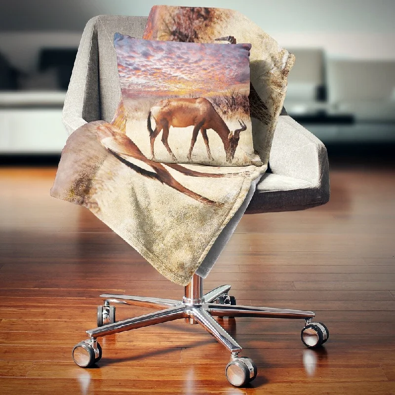 Recycled polyester blankets for an eco - conscious optionDesignart 'Antelope in Bush under Dramatic Sky' African Landscape Fleece Throw Blanket Recycled polyester blankets for an eco - conscious optionDesignart 'Antelope in Bush under Dramatic Sky' African Landscape Fleece Throw Blanket