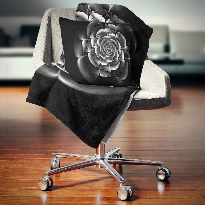 Mohair blankets with a unique sheen and softnessDesignart 'Fractal Silver Rose in Dark' Floral Throw Blanket Mohair blankets with a unique sheen and softnessDesignart 'Fractal Silver Rose in Dark' Floral Throw Blanket