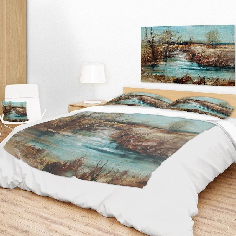 Recycled polyester blankets for an eco - conscious optionDesignart 'Trees and Creek Oil Painting' Landscape Painting Throw Blanket Recycled polyester blankets for an eco - conscious optionDesignart 'Trees and Creek Oil Painting' Landscape Painting Throw Blanket
