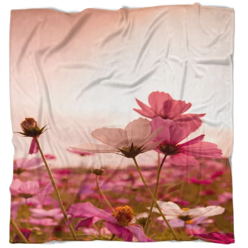Recycled polyester blankets for an eco - conscious optionDesignart 'Meadow with Beautiful Cosmos Flowers' Floral Throw Blanket Recycled polyester blankets for an eco - conscious optionDesignart 'Meadow with Beautiful Cosmos Flowers' Floral Throw Blanket