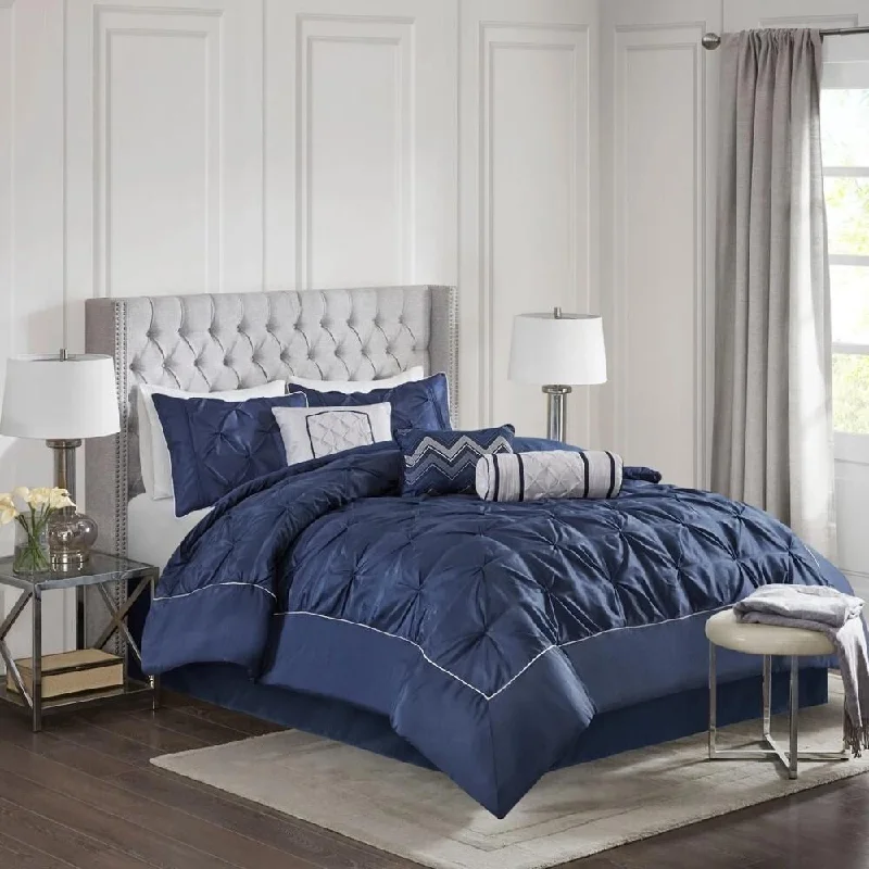 Linen blankets with a rustic and textured look7pc King Embroidery Tufted Comforter Set Navy Linen blankets with a rustic and textured look7pc King Embroidery Tufted Comforter Set Navy