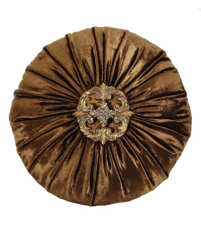 Silk Pillows for Smooth Skin and HairSoft and Fluffy Pillows for Bedroom ComfortDecorative Pillow Bronze Velvet And Jeweled Medallion Round 18" Silk Pillows for Smooth Skin and HairSoft and Fluffy Pillows for Bedroom ComfortDecorative Pillow Bronze Velvet And Jeweled Medallion Round 18"