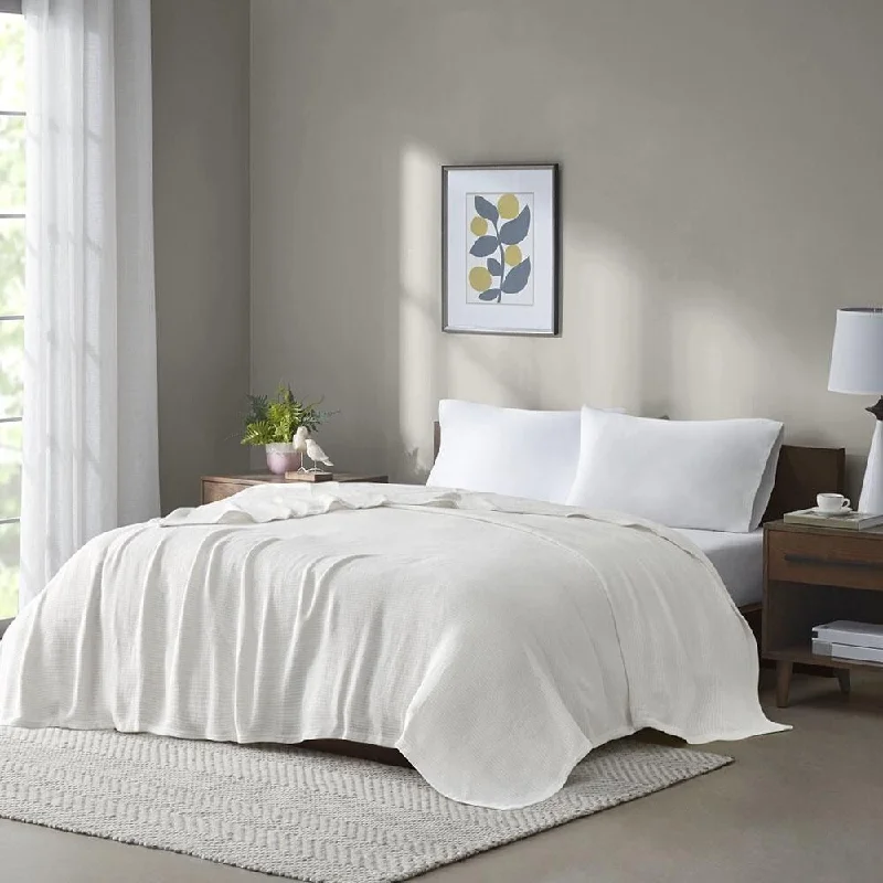King - size blankets to cover large beds comfortablyKing Fresh Spun Basketweave Cotton Blanket Cream