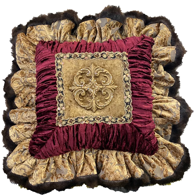 Lumbar Support Pillows for Car SeatsCooling Pillows for Hot SleepersBurgundy and Gold Velvet Ruffled Pillow with Jeweled Medallion Lumbar Support Pillows for Car SeatsCooling Pillows for Hot SleepersBurgundy and Gold Velvet Ruffled Pillow with Jeweled Medallion