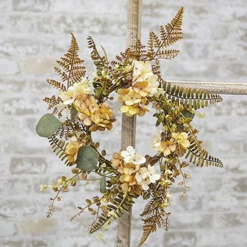 Bed skirts with a vintage - inspired patternIvory/Tan Hydrangea Candle Ring 12"