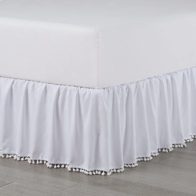 Floral - printed bed skirts for a feminine touchMartex Pom Pom Twin White Bed Skirt