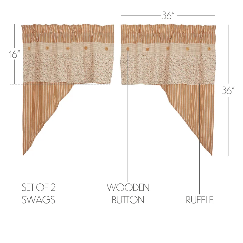 Bed skirts with a tie - back design for adjustabilityCamilia Ruffled Swag Set of 2 36x36x16 Bed skirts with a tie - back design for adjustabilityCamilia Ruffled Swag Set of 2 36x36x16