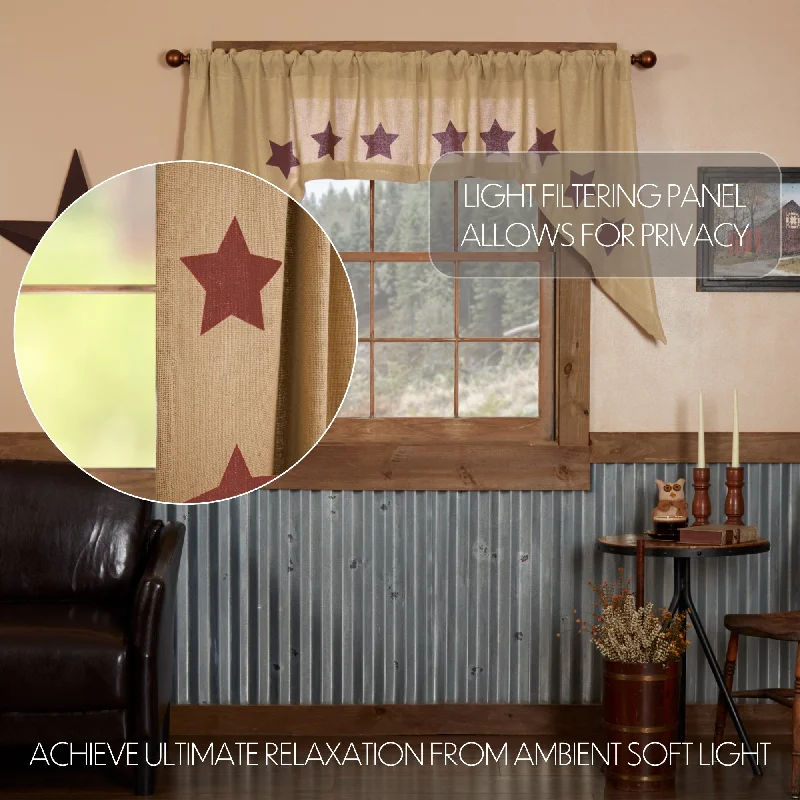 Bed skirts with a geometric cut - out designBurlap w/Burgundy Stencil Stars Swag Set of 2 36x36x16 Bed skirts with a geometric cut - out designBurlap w/Burgundy Stencil Stars Swag Set of 2 36x36x16