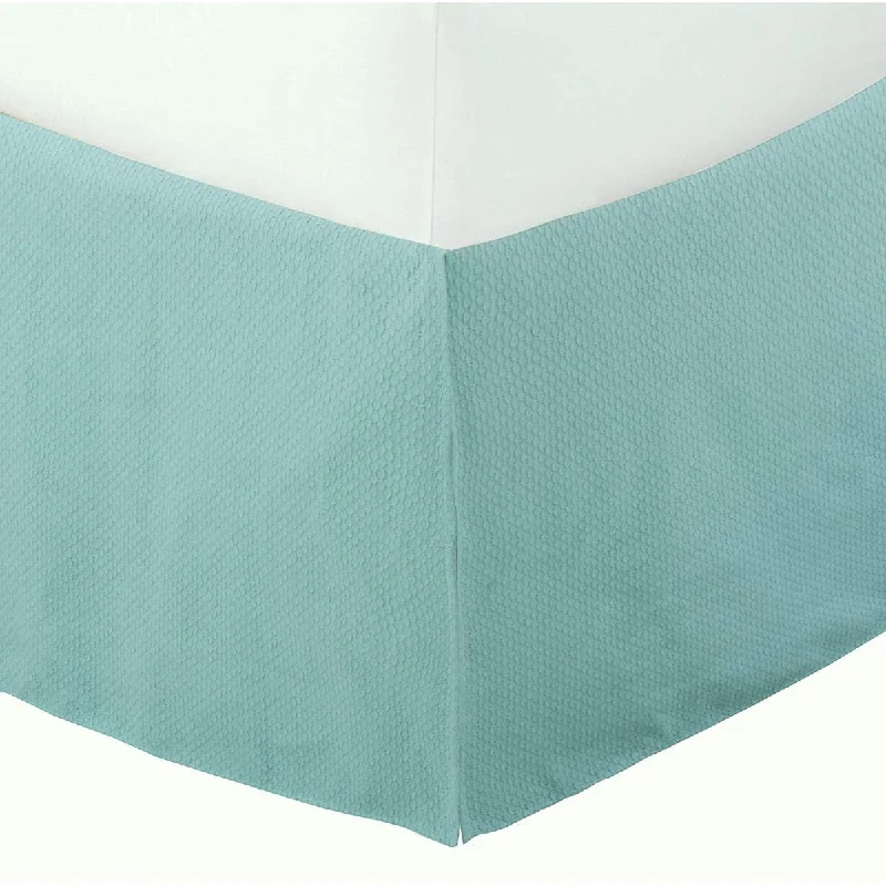 Bed skirts with a ruffled tiered designTeal Turquoise Honeycomb Pattern Cotton Jacquard Pleated Bed Skirt Tailored Dust Ruffle w/ Split Corners 16" Drop Bed skirts with a ruffled tiered designTeal Turquoise Honeycomb Pattern Cotton Jacquard Pleated Bed Skirt Tailored Dust Ruffle w/ Split Corners 16" Drop