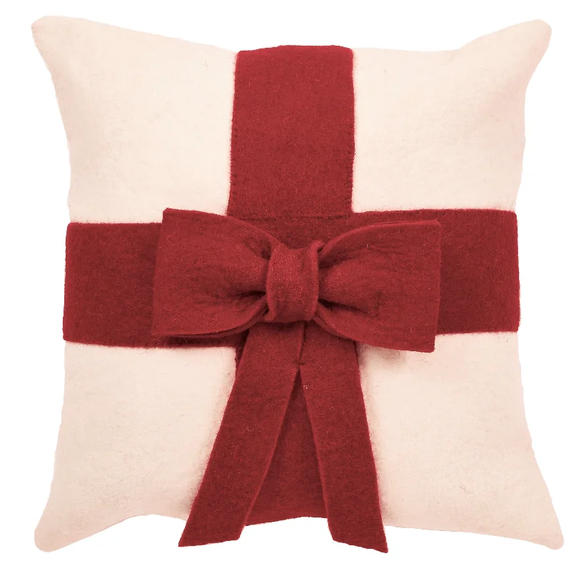 Decorative Pillows for Living Room MakeoverRed Bow on Cream - Christmas Pillow Cover in Hand Felted Wool - 20"