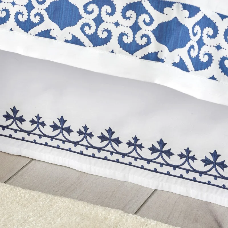 Bed skirts with a tropical print for a vacation - inspired feelDena Atelier Indigo Dream Bed Skirt
