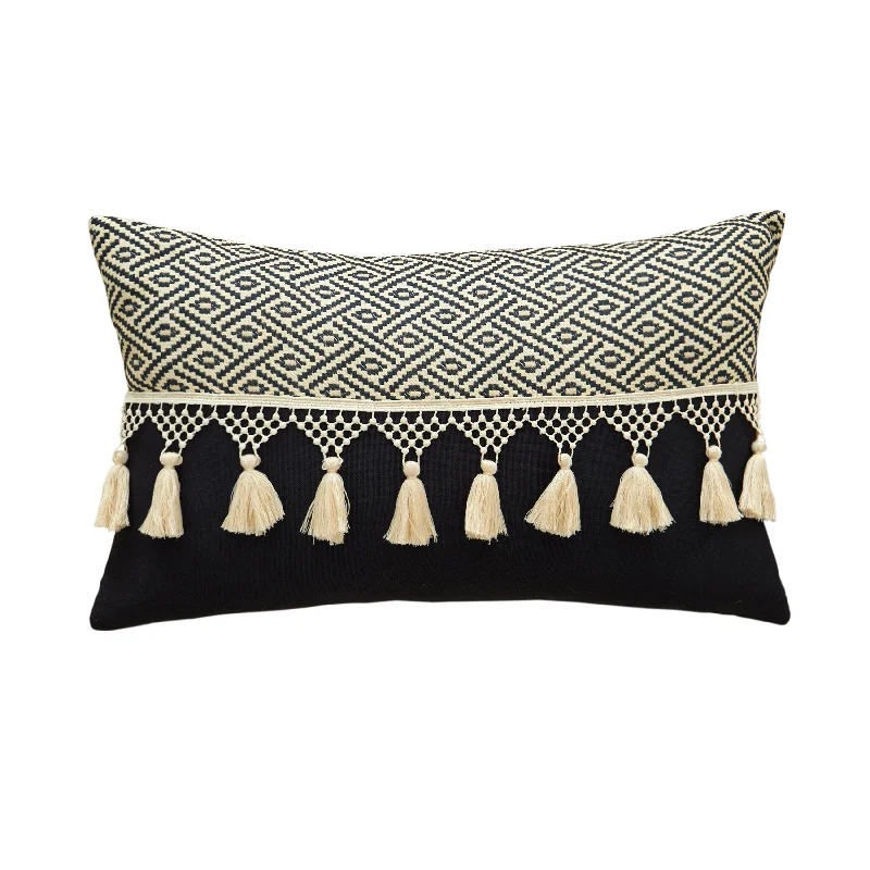 Pregnancy Pillows for Expectant MothersBlack and Tan Tassle Lumbar Pillow