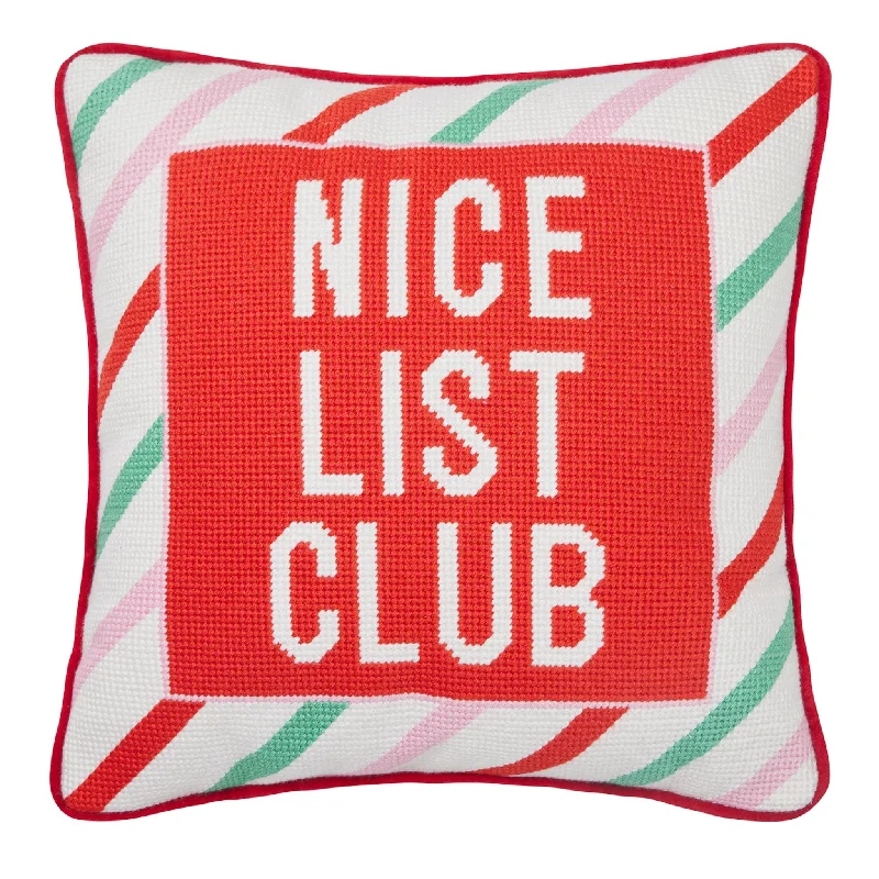 Round Pillows for Boho-Style InteriorsThe Nice List Club Embroidered Needlepoint Pillow