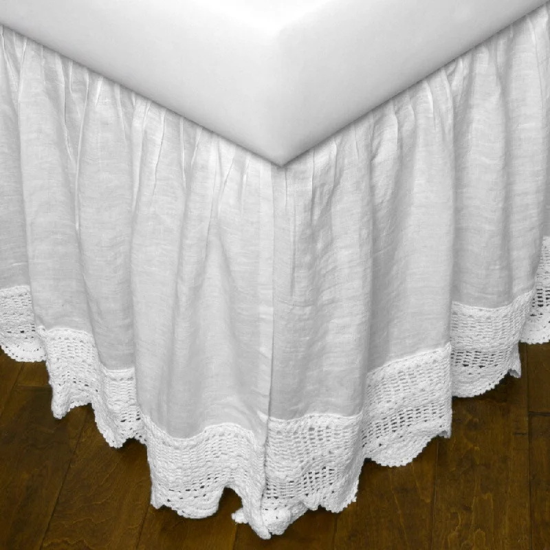 Bed skirts with a eco - friendly materialCottage Home Eve Linen White Crochet King 3 Piece Tuck in Bed Skirt Bed skirts with a eco - friendly materialCottage Home Eve Linen White Crochet King 3 Piece Tuck in Bed Skirt