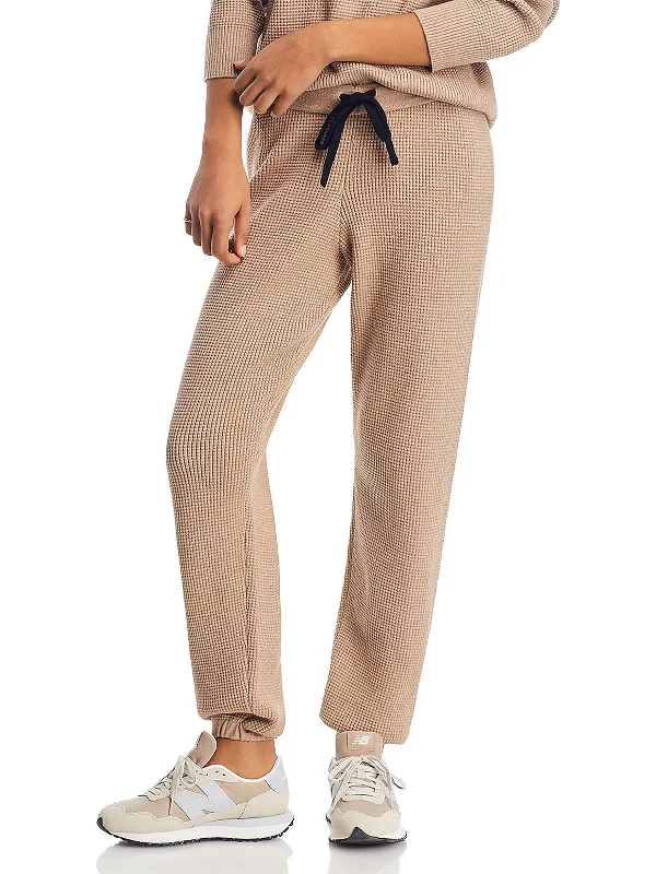 Womens Waffle Knit Drawstring Hem Jogger Pants