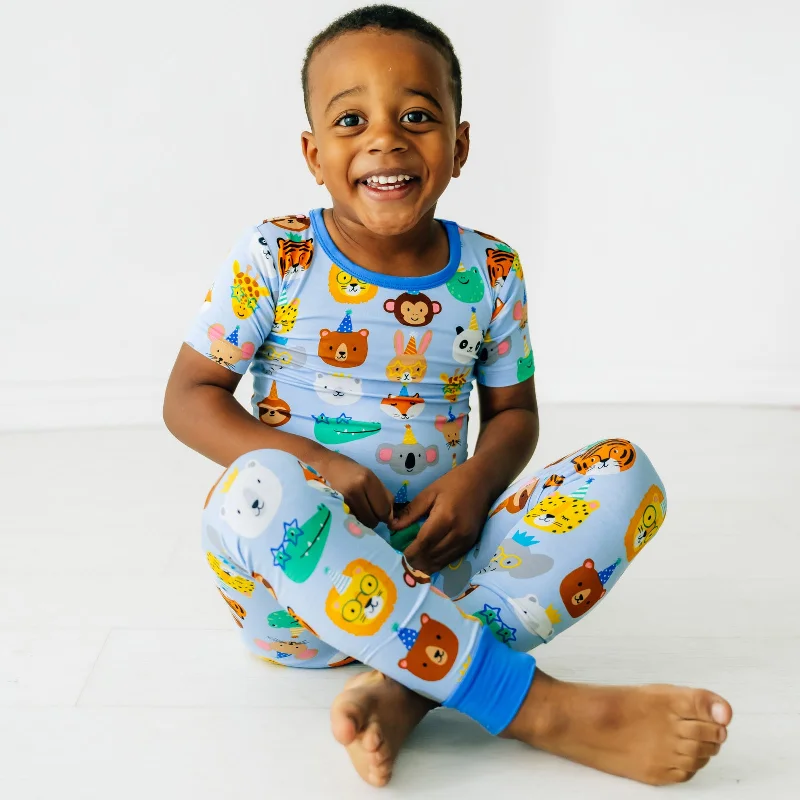 Blue Party Pals Two-Piece Short Sleeve Pajama Set