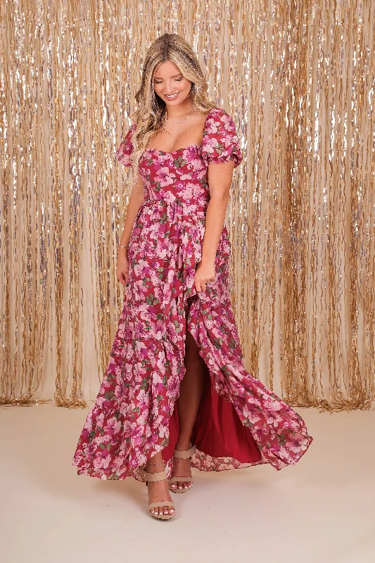 Head In The Clouds Maxi Dress-Maroon