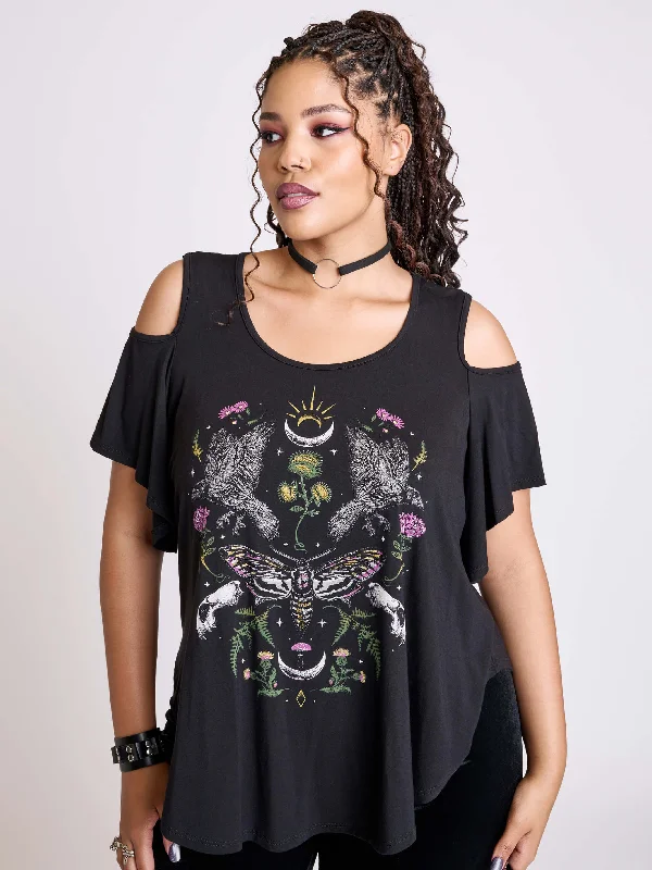 Night Raven Cold Shoulder Top