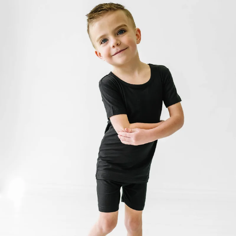 Solid Black Two-Piece Short Sleeve & Shorts Pajama Set