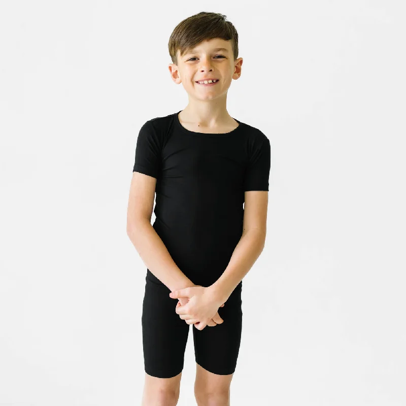 Solid Black Two-Piece Short Sleeve & Shorts Pajama Set