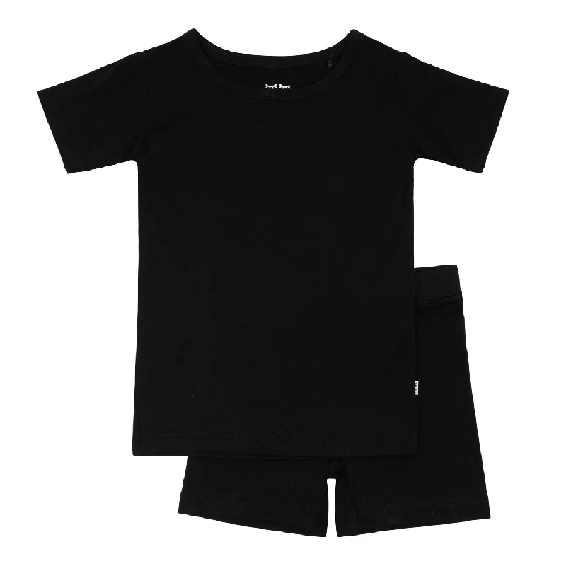 Solid Black Two-Piece Short Sleeve & Shorts Pajama Set