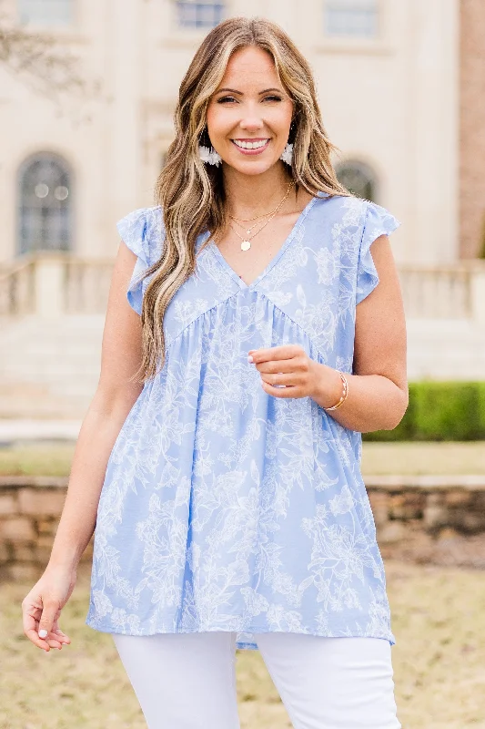 What A Time Babydoll Top, Light Blue