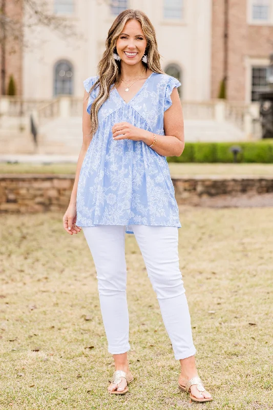 What A Time Babydoll Top, Light Blue