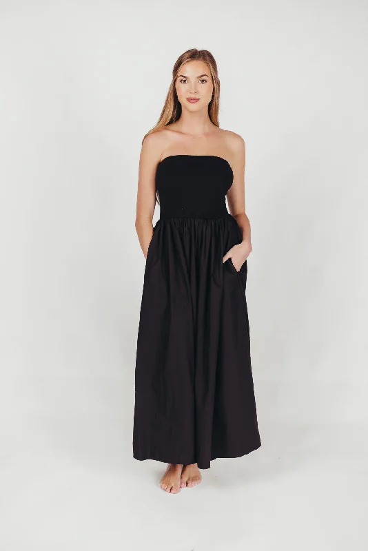 Elise Strapless Cotton Maxi Dress in Black