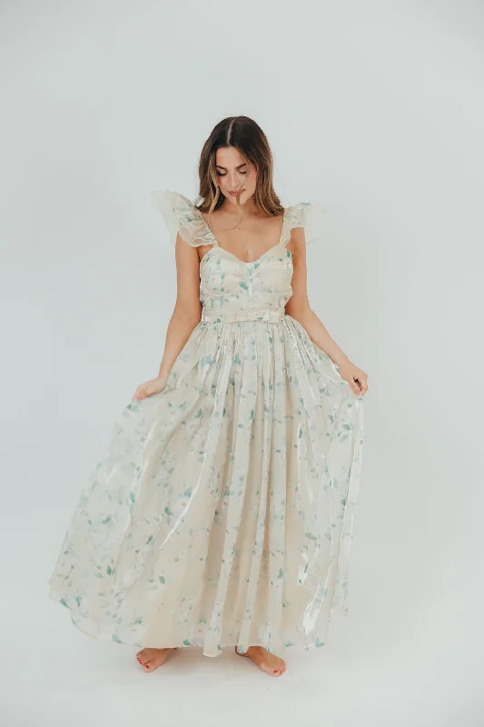 Lucy Organza Maxi Dress in Cream Floral