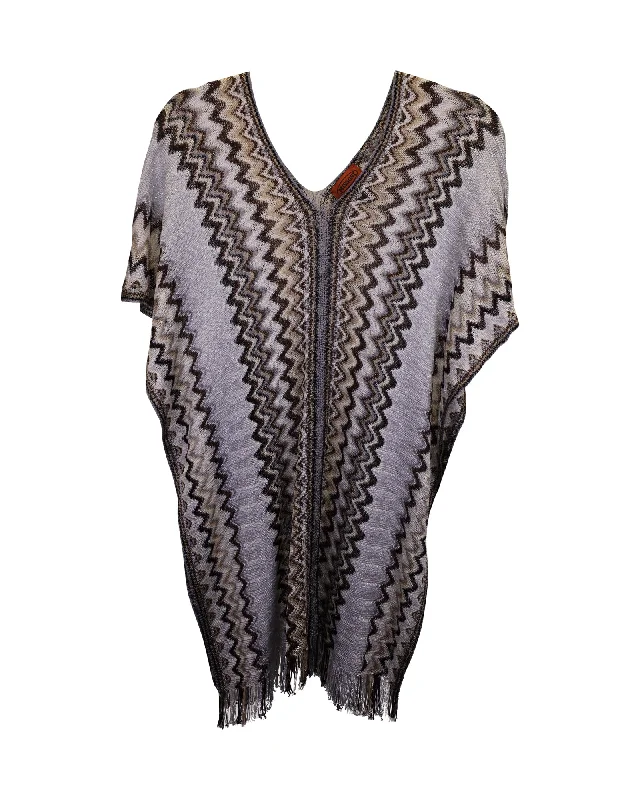 Missoni Metallic Knit Chevron Poncho in Multicolor Viscose