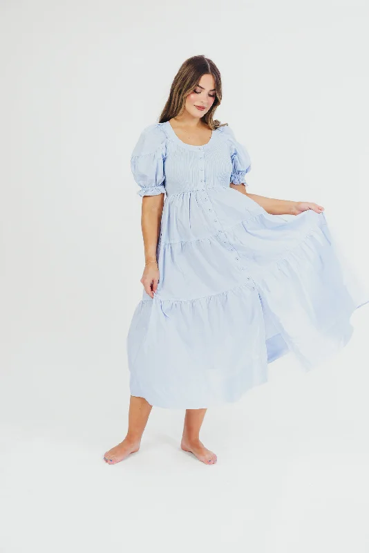 Lane Combination Midi Dress in Blue - Bump & Nursing Friendly