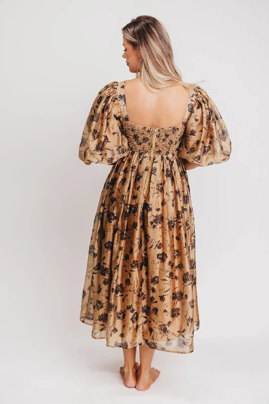 Harlow Camel & Black Floral Maxi Dress - Bump Friendly