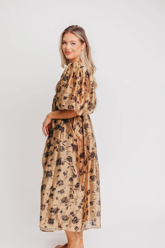 Harlow Camel & Black Floral Maxi Dress - Bump Friendly