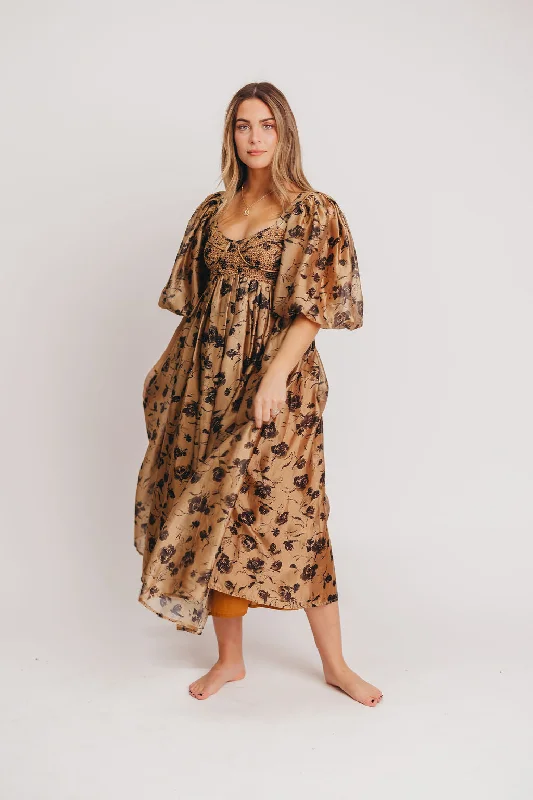 Harlow Camel & Black Floral Maxi Dress - Bump Friendly