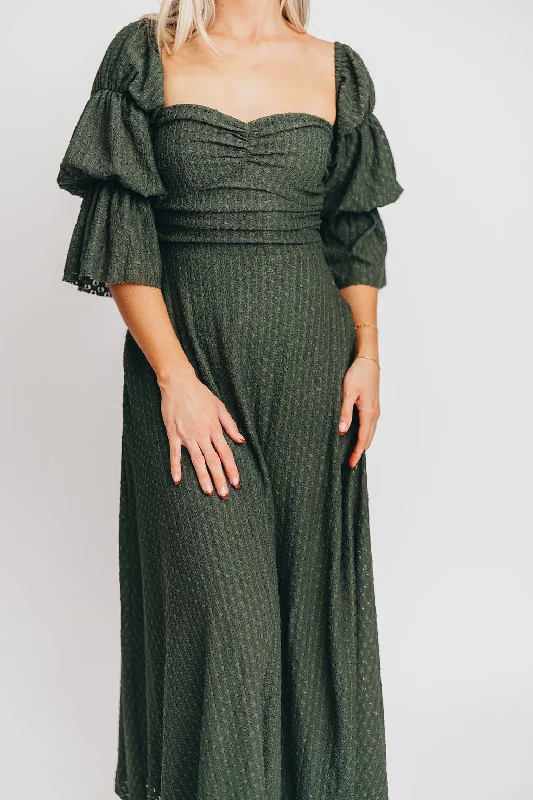 Corrine Tiered Sleeve Maxi Dress with Pockets in Hunter Green - Bump Friendly